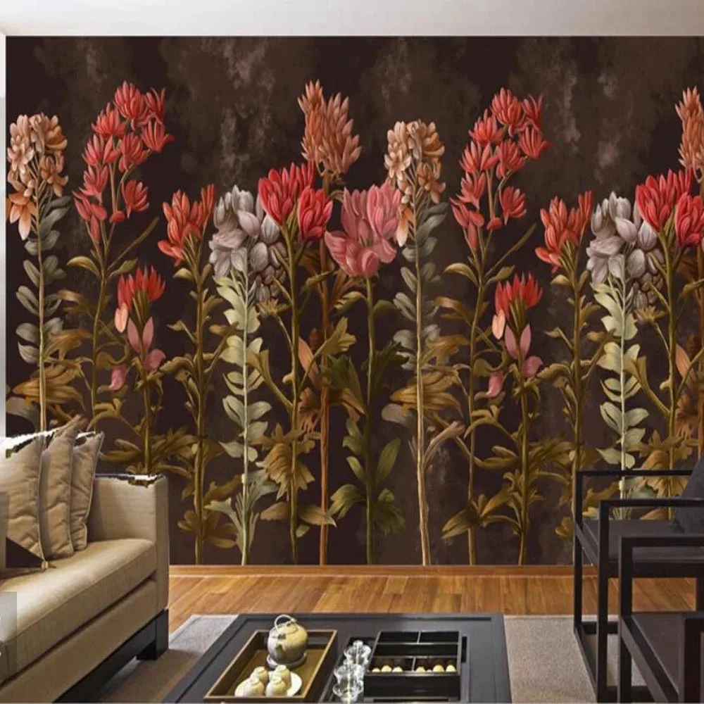 

European Vintage Flower Wallpaper Mural 3D Printed Photo Wall Murals Bedroom TV Backdrop Wall Decor Hand Painting Floral Murals