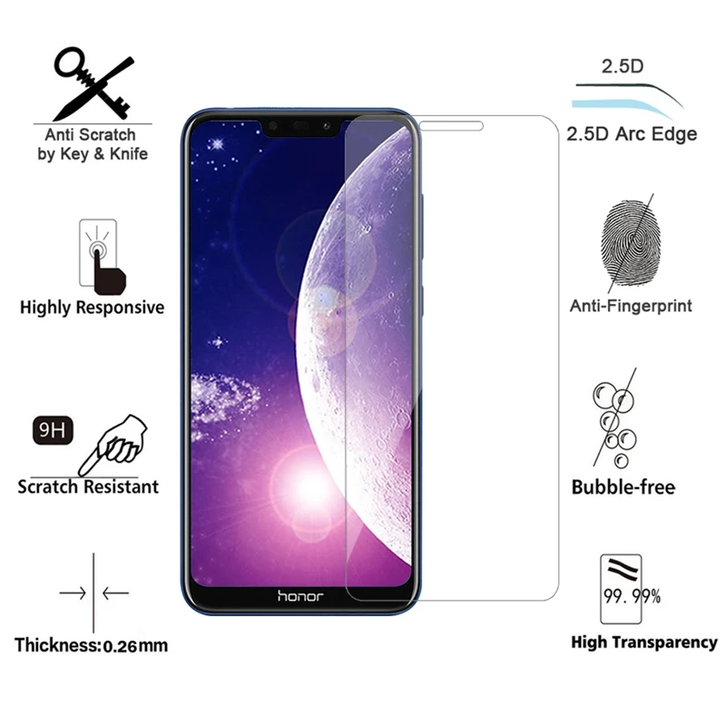 Закаленное стекло REAOOM 9H 2.5D для Huawei Honor 8C защитное с изогнутыми краями 8C|Защитные