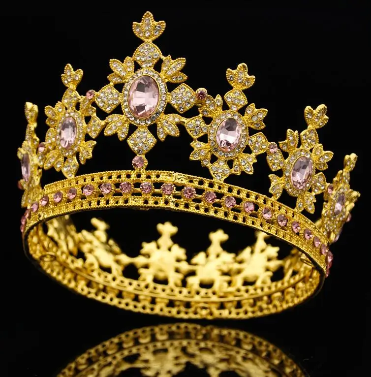 Gold Pink Роскошные хрустальные диадемы и короны, свадебный головной убор, королевская диадема, модная Серебряная корона, свадебные украшения для волос, аксессуары - Окраска металла: Gold Pink