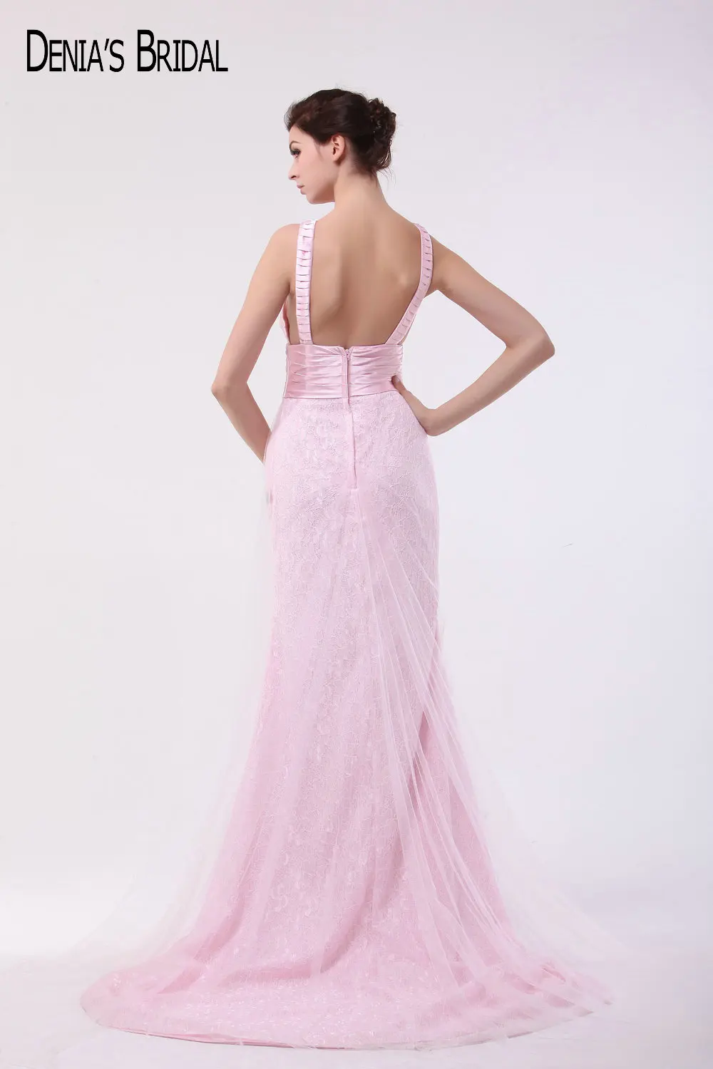 2017 Pink Mermaid Lace Evening Dresses V Neck Applique Backless Gowns Custom Made | Свадьбы и торжества