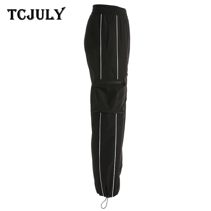 TCJULY/демисезонные уличные шаровары с высокой талией и боковыми полосками