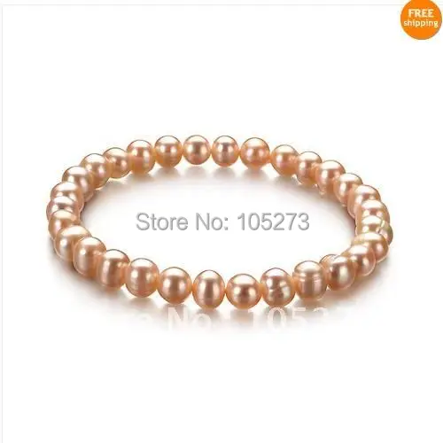 

Stunning ! AA 8-9MM Pink Genuine Freshwater Pearl Bracelet Fashion Pearl Jewelry 7.5inch Elastic Bracelet New Free Shipping