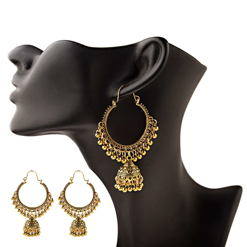 Классический этнический Для женщин Золотой Круглый кисточкой Jhumka серьги, индийские украшения геометрической формы, в стиле бохо, серьги с болтающимися частями, Kolczyki