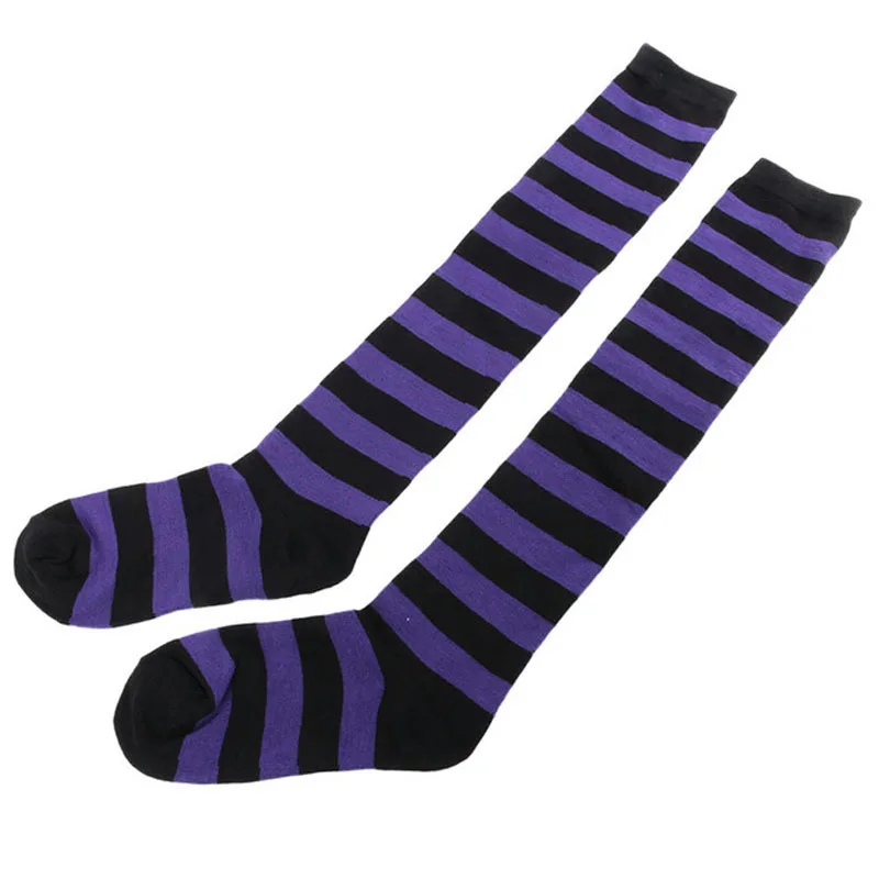 Purple Женские гольфы выше колена для девочек; длинные гольфы в полоску; 11 цветов - Цвет: Purple