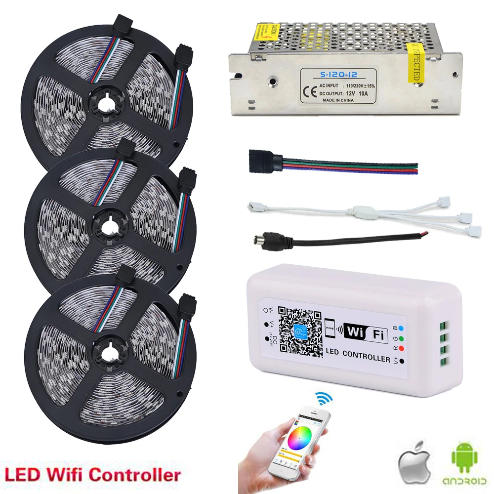 Светодиодная лента 15 М 5050 300LED s RGB водонепроницаемая Диодная IP20 с фонариком гибкая