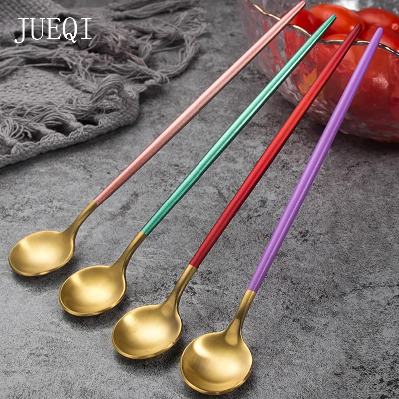 Stainless Steel Coffee & Tea Spoon With Long Handle Kitchen Colourful Scoops Mixing spoons Ice Cream Dessert | Дом и сад