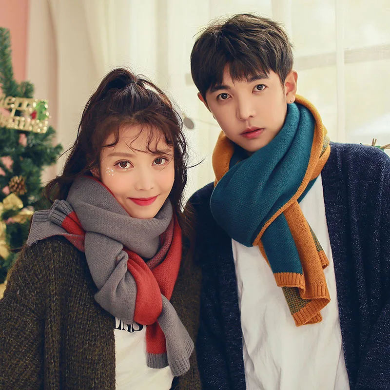 VOHIO 190*50cm couples Beige gold scarf male Korean Winter Scarf all-match simple student color knit young long winter 2017 NEW