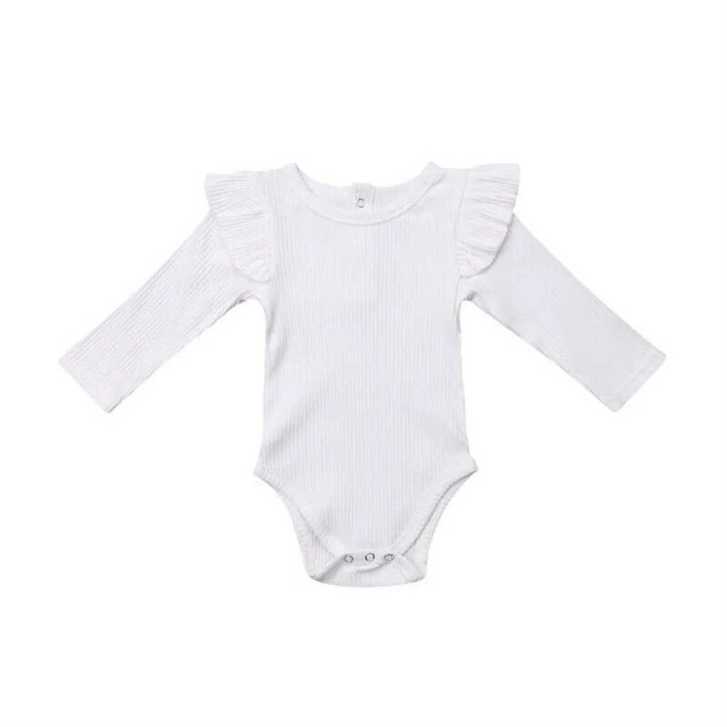 Белый Baby Bodysuits Toddler Newborn Baby Boy Clothes Girls Boys Long Sleeve Ruched Solid Romper Body New Infant Bodysuit Clothing - Цвет: Белый