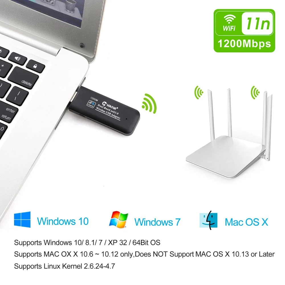 VONTAR USB WiFi адаптер 300 м 1200 м 1750 м с высоким коэффициентом усиления 5 дБи Wifi антенна сетевая карта Поддержка Windows Mac tv BOX 802.11AC n/g/b