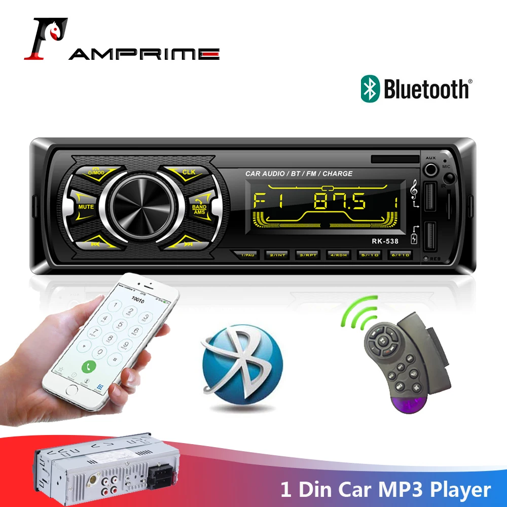 Автомагнитола AMPrime, 12 В, автомагнитола, AUX, Bluetooth, FM, 5 В, зарядное устройство, авто стерео, USB, руль, пульт дистанционного управления, MP3, мультимедийный плеер