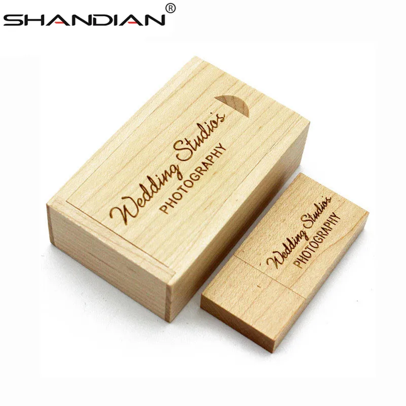 SHANDIAN Пользовательский логотип деревянный usb+ коробка флэш-накопитель карта памяти 4 ГБ 8 ГБ 16 ГБ 32 ГБ 64 ГБ Флешка логотип для фотографии свадьбы