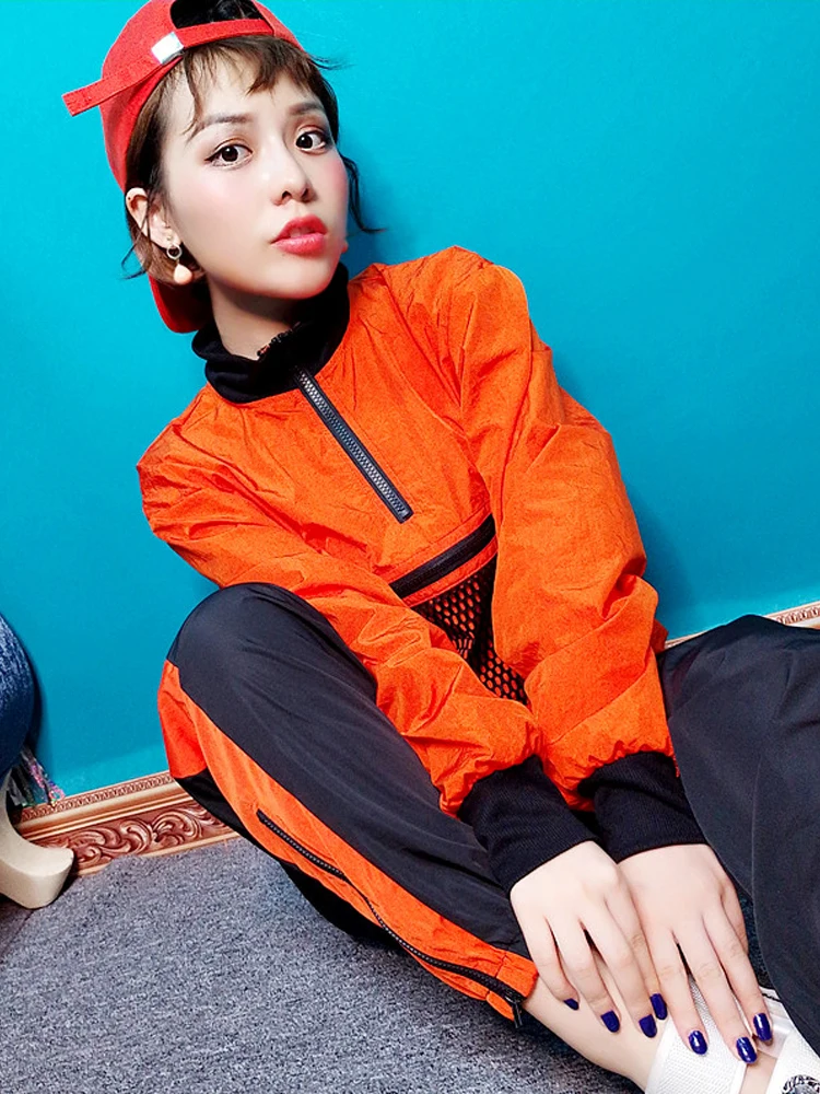 Женская сетчатая Толстовка Athleisure осенняя Спортивная оранжевая толстовка на