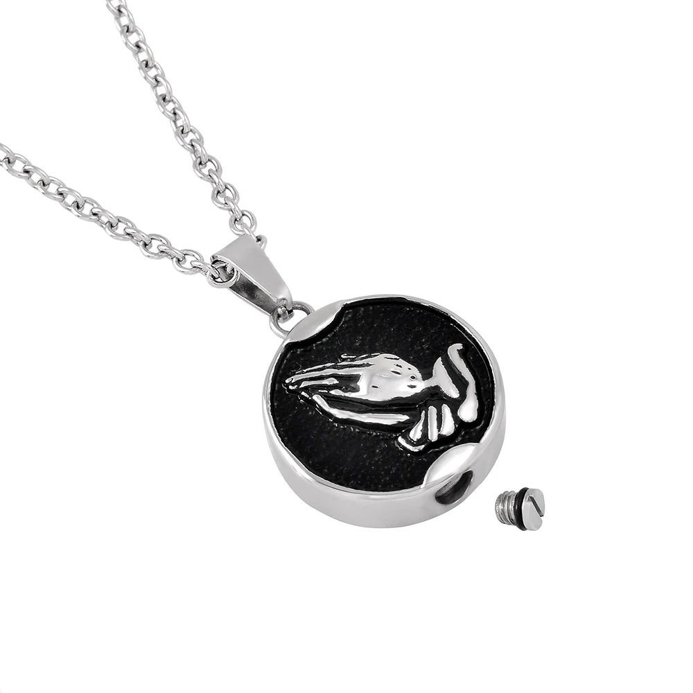 Prayer Hands Pattern Cremation Necklace Round Shape Stainless Steel Pet Memorial Urn Pendant Funeral Keepsake Jewelry For Ashes | Украшения