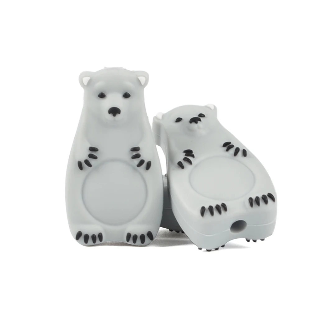 light grey bear Детские Прорезыватели для зубов в виде животных, силиконовые бусины, без бисфенола, свободные бусины для зубов, ожерелье, бисквит, держатель для соски, аксессуары, сделай сам - Цвет: light grey bear