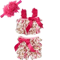 baby clothes fashion princess girl pink floral satin romper set with red hair band newborn rose pettitop and short pants