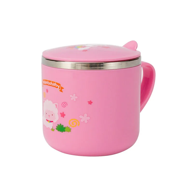 Pink Мультфильм Baby Cup чайник дети учатся кормления Бутылка питьевой воды с ручкой мультфильма 300 мл Обложка Дети обучение чашки - Цвет: Pink