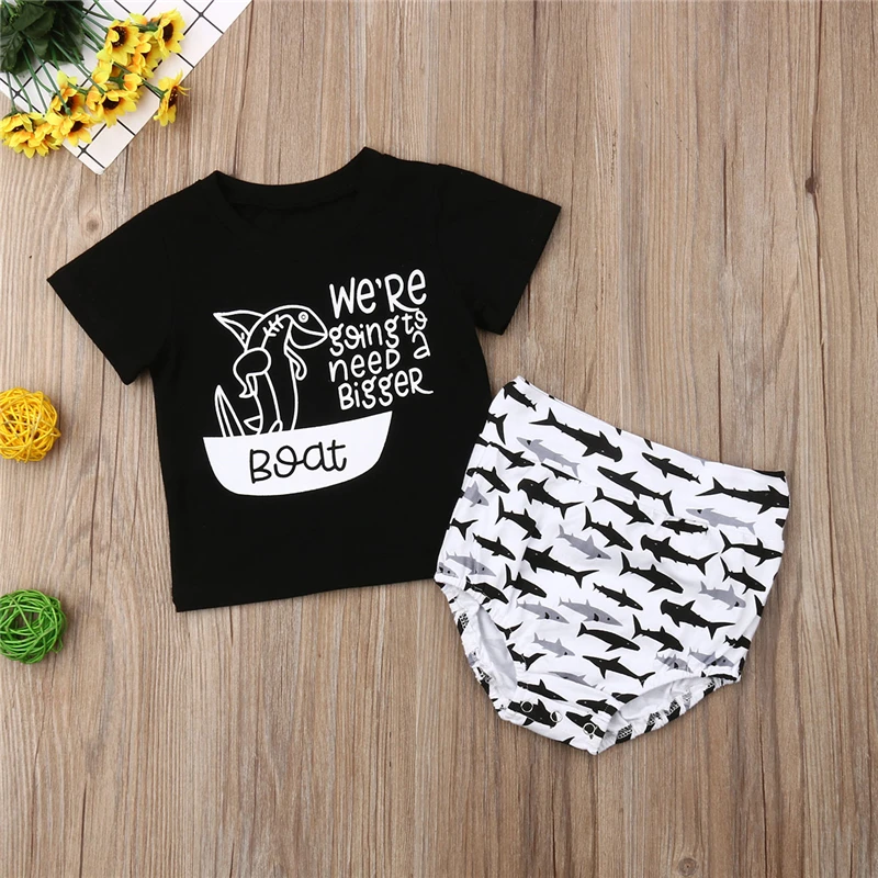 Модная одежда с рисунком акулы для новорожденных девочек и мальчиков футболка