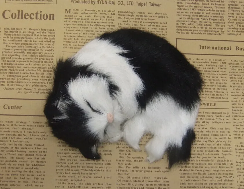 

small Simulation cute cat polyethylene&furs black&white sleeping cat model gift about 14x11cm y0188