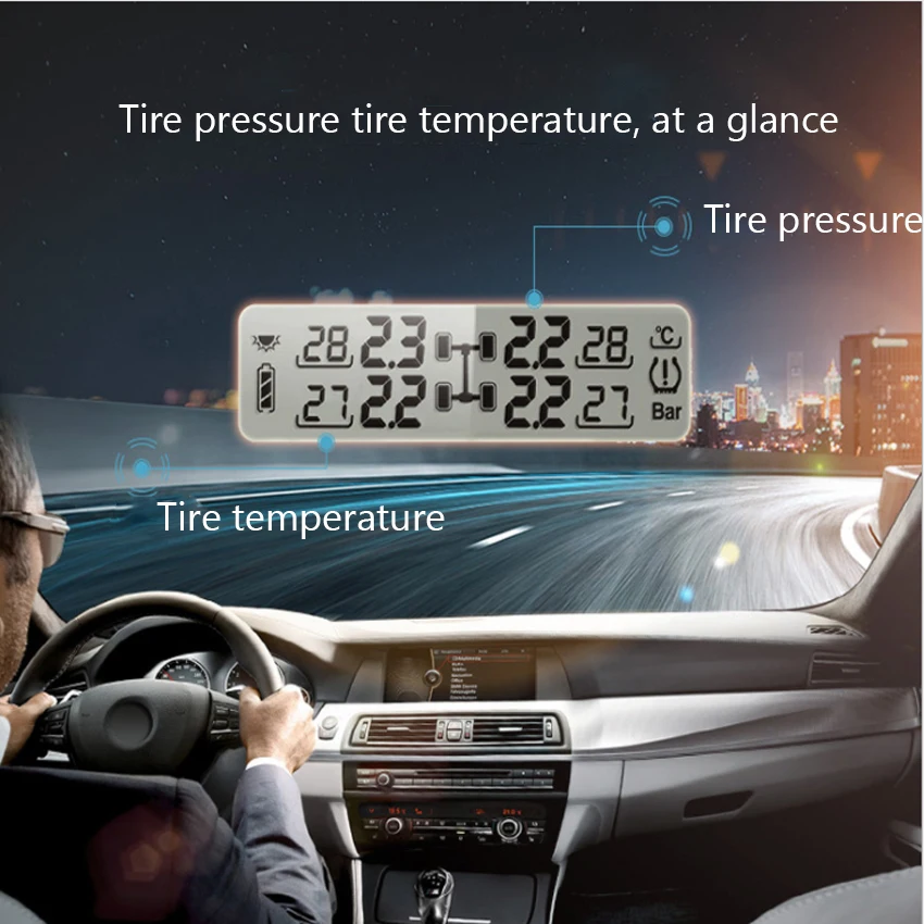 Автомобильных шин Давление сигнализации Смарт Солнечный TPMS монитор Системы ЖК