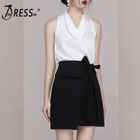 indressme 2019 new two piece sets fashion v neck sleeveless top sexy office with lace up mini black skirt casual sets