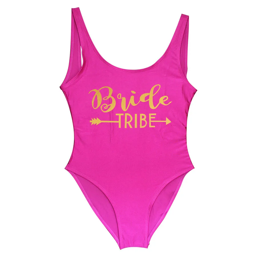 Bride Tribe Purple Твердые Купальные костюмы Для женщин Одна деталь купальника надпись «Bride Tribe» спереди и сзади с принтом боди бакалавр бикини Вечеринка весело бра - Цвет: Bride Tribe Purple