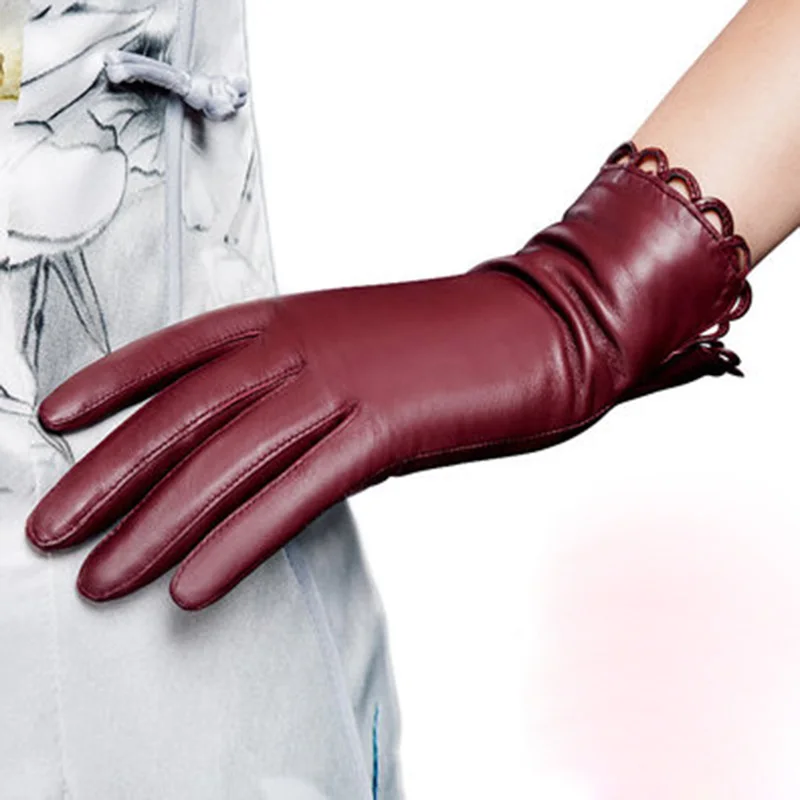 Thermal Winter Velvet Lining Finger Driving Glove Genuine Leather Gloves Fashion Trend Women Sheepskin Gloves NW671-5