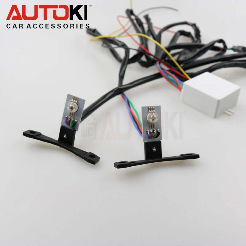 Автостайлинг Autoki 2 шт. LED много цветов RGB Devil Eyes Demon Eye Самозащита для фар объектив