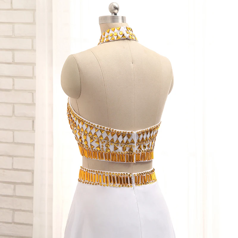 Белое и Золотое платье для выпускного вечера русалки 2018 высокий ворот Лори