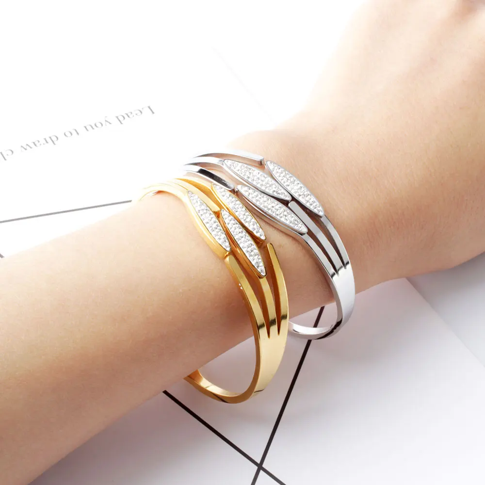 Роскошный Браслет манжета из нержавеющей стали 316L с фианитами|Браслеты| |