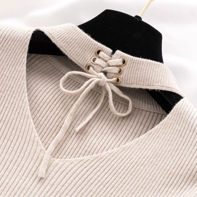 AOSSVIAO 2021 Casual Spring Women Slim Sweater Winter Knitted Lace Up Long Sleeve Knitting Pullover Womens Sweaters | Женская одежда