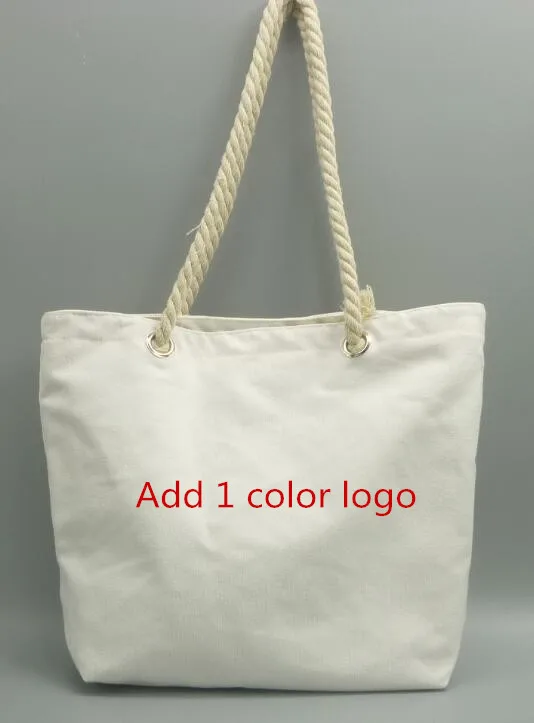 Add 1 color logo 10x пустой натуральный хлопок холст сумки с застежкой-молнией веревочной ручкой для продуктовых покупок, пляжа, индивидуальный логотип печати - Цвет: Add 1 color logo