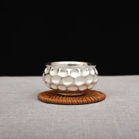 creative pure silver double layer anti scalding tea cup handmade foot silver 999 silver cup household kungfu tea cup set