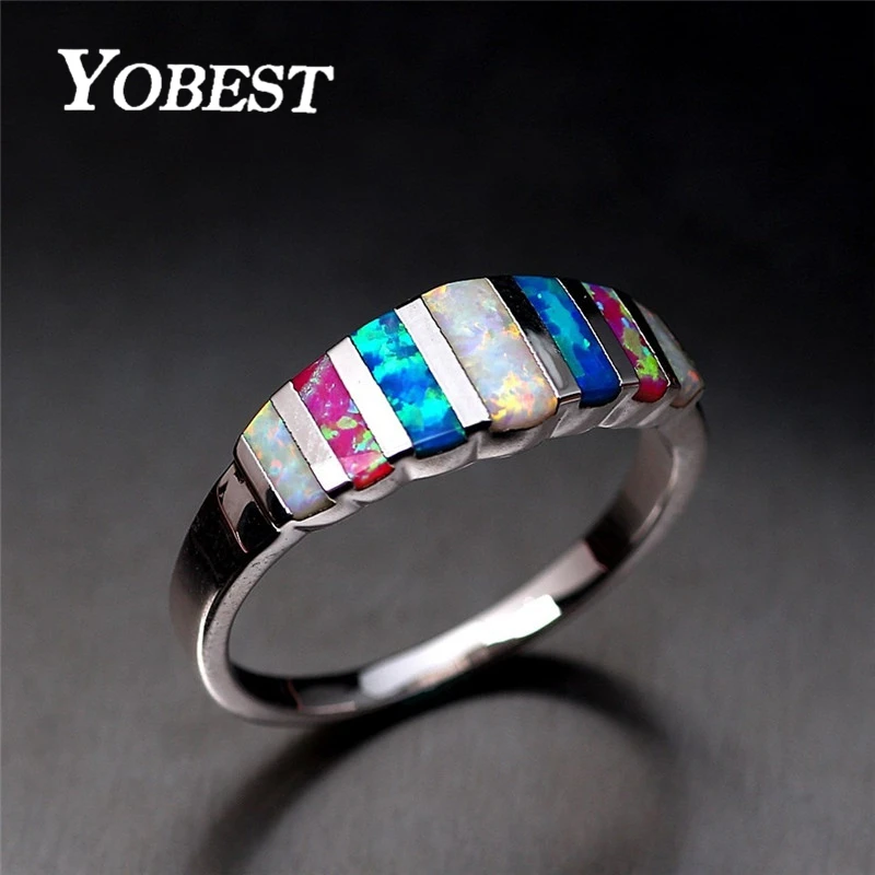 Yobest красочное циркониевое кольцо с огненным опалом для женщин серебряный цвет