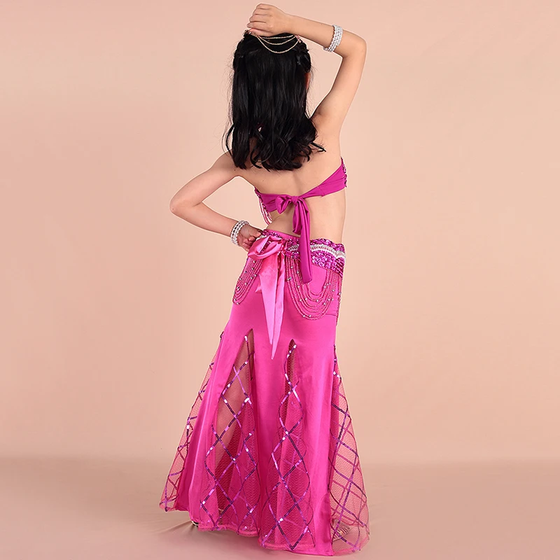 

Bellydance Costume Girls Handmade Beaded Bra Waist Skirt Oriental Costumes For Kids Belly Dance Clothing Stage Show DNV10899