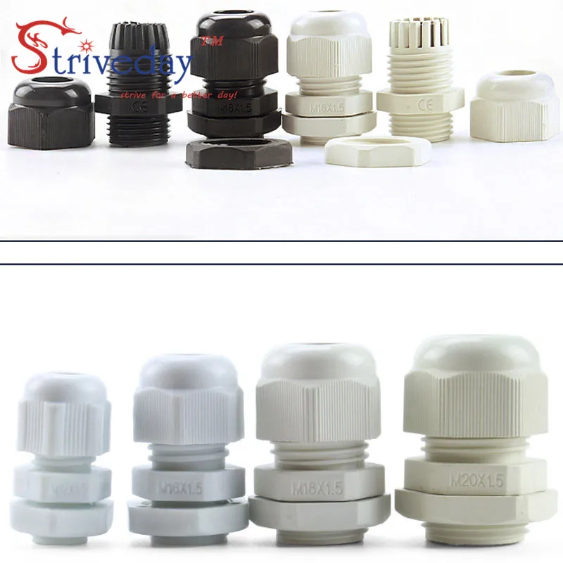 100pcs/lot creamy-white Black M18 Nylon plastic cable gland Wiring Accessories connector IP68 waterproof Gland | Обустройство дома