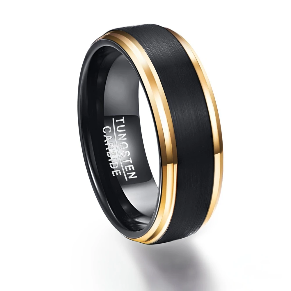 Party Ring Gold Color Edge Promise Band Men Rings 100% Tungsten Carbide Engagement Multi-size Anillos para hombres Pierscienie | Украшения