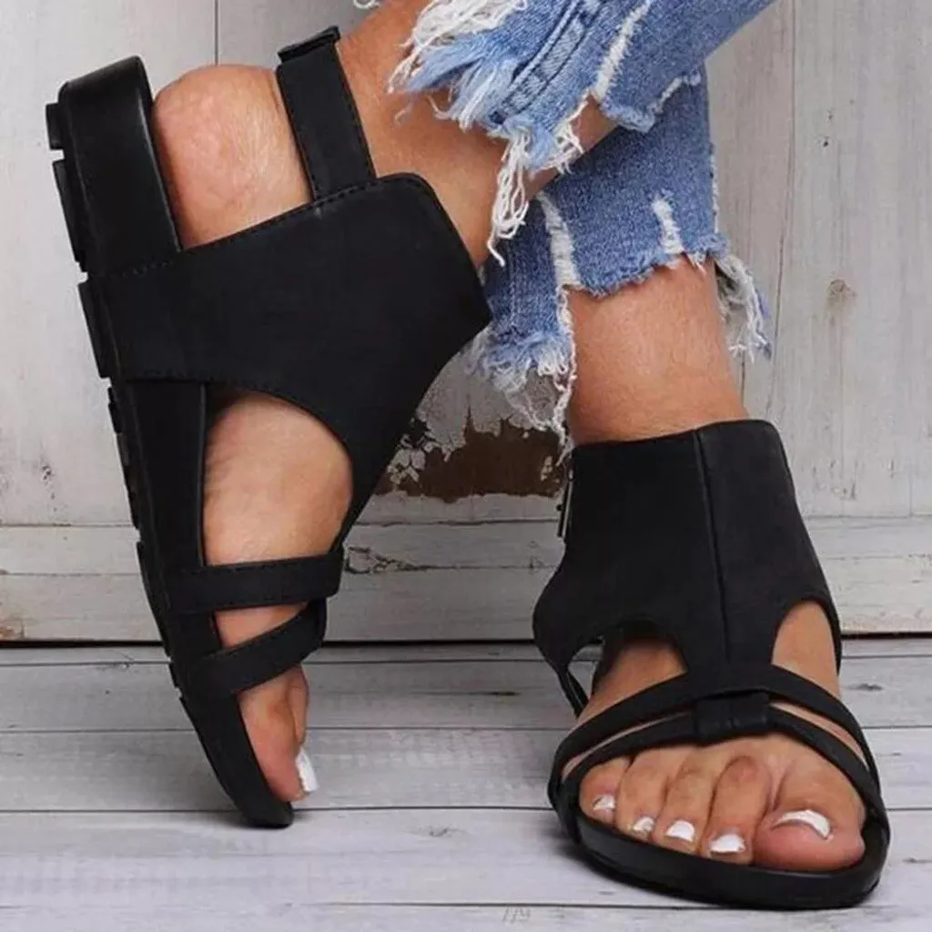 Женская обувь для отдыха однотонные сандалии на плоской подошве с вырезами и