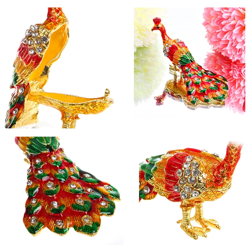 Handmad Metal Peacock Figurine Ring Jewelry Holder Trinket Box Stand Storage Wedding Display Case Christmas Gift | Дом и сад