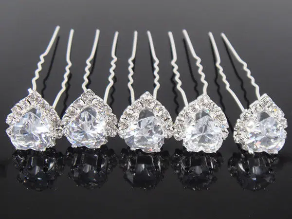 

20 PCS Bridal Wedding Party Prom Heart-Shaped Crystal Hair Pins Hair Accessory A-811