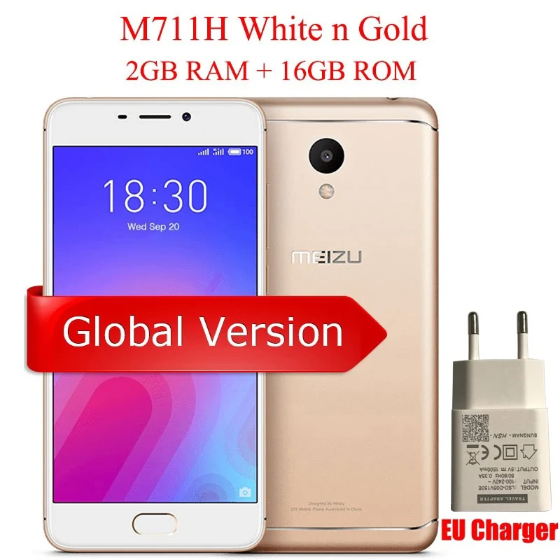 Meizu M6 2 Гб Оперативная память 16 Гб Встроенная память глобальная версия 4 аппарат не привязан к оператору сотовой связи MEILAN M6 мобильный телефон 5,2 дюймов 3070 мАч батарея MTK6750 Octa core - Цвет: EU Gold 2G 16G