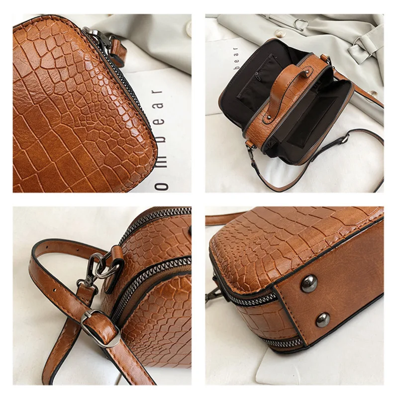 Сумки на плечо Lomen высокого качества двойная молния узор крокодиловая кожа