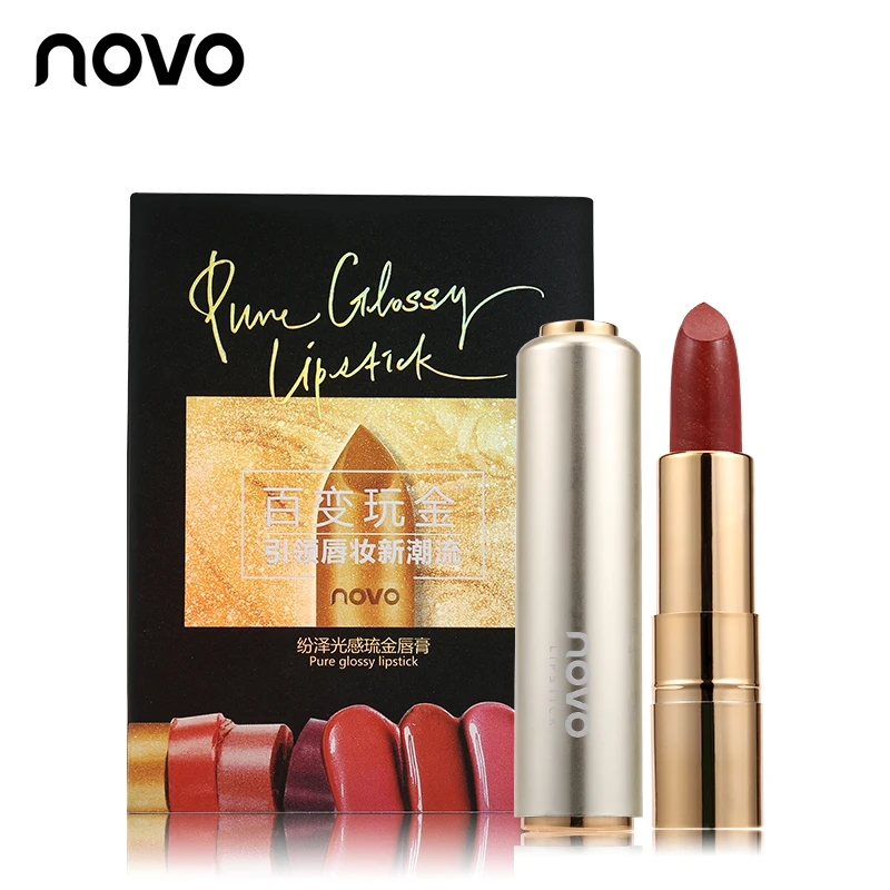 

NOVO Brand 6Colors Gold Glossy Lip Stick Makeup Long Lasting Blusher Eyeshadow Waterproof Nourish Shimmer Rouge Glitter Lipstick