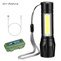 led flashlight mini camping light double sided separate control lights usb charging portable lamp multi function flashlight