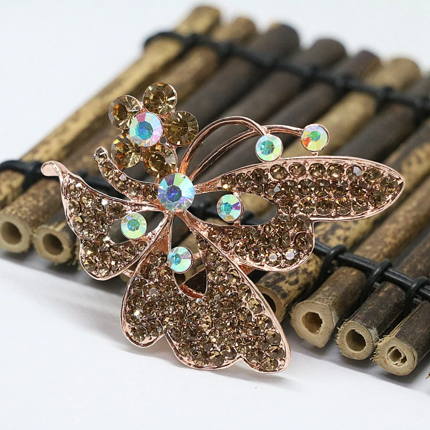 Wholesale price animal design 46*64mm rose gold-color pins 8 colors rhinestone crystal fashion clothes weddings jewelry L | Украшения и