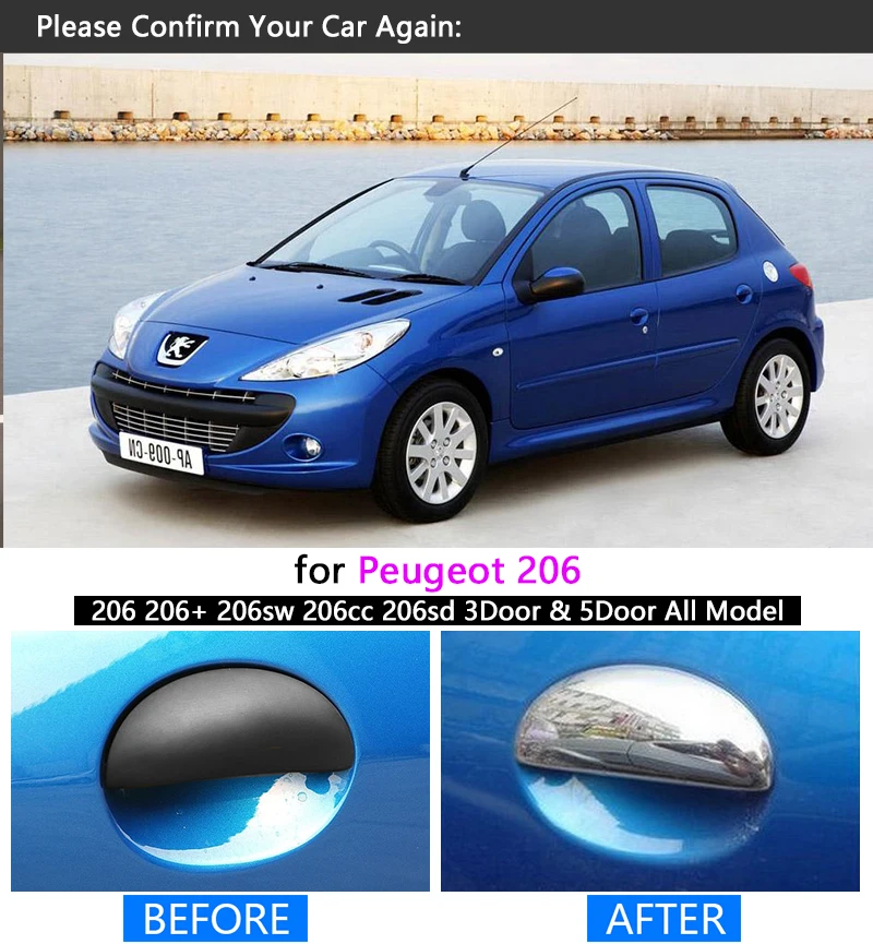 Хромированная накладка на ручку для Peugeot 206 + 206sw 206cc Седан 1998 1999 2002 2005 2006