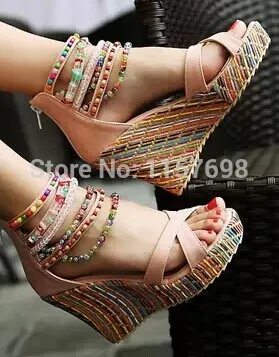 Женские босоножки на танкетке туфли очень высокой платформе в национальном