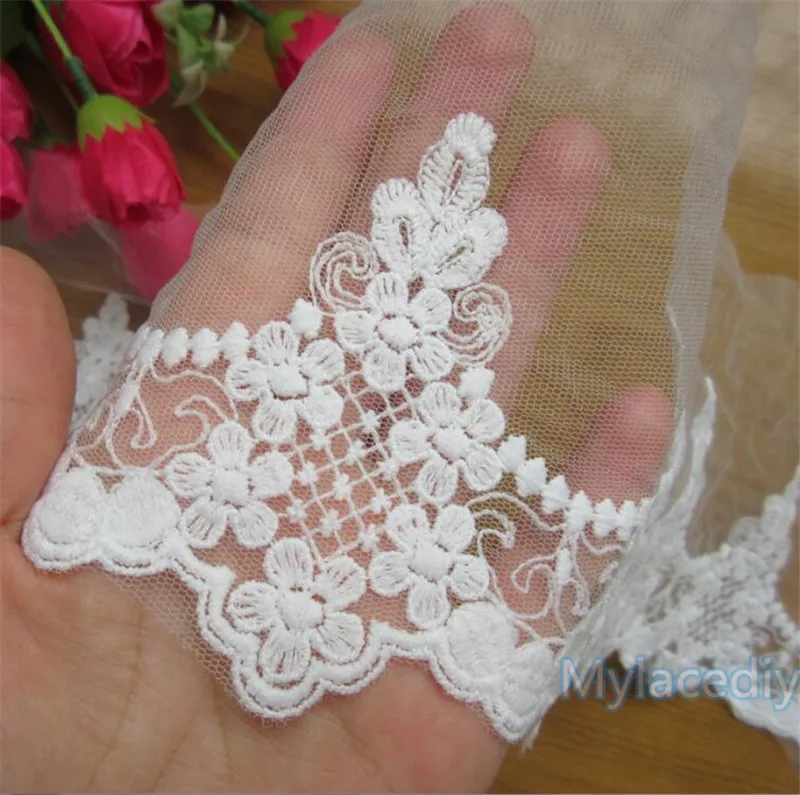 2 ярда/лот белая хлопковая сетка с цветочной вышивкой кружевная отделка из ленты