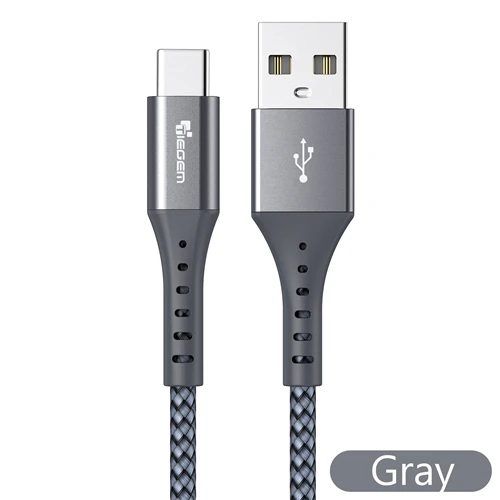 TIEGEM 3A USB C кабель для huawei mate 20 Pro usb type C кабель передачи данных для быстрой зарядки для Xiaomi Mi 8 Oneplus 6 5T USB C шнур зарядного устройства - Цвет: Серый