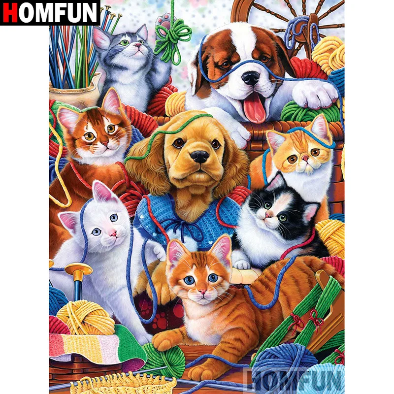 

HOMFUN Full Square/Round Drill 5D DIY Diamond Painting "Cartoon cat and dog" Embroidery Cross Stitch 3D Home Decor Gift A16896