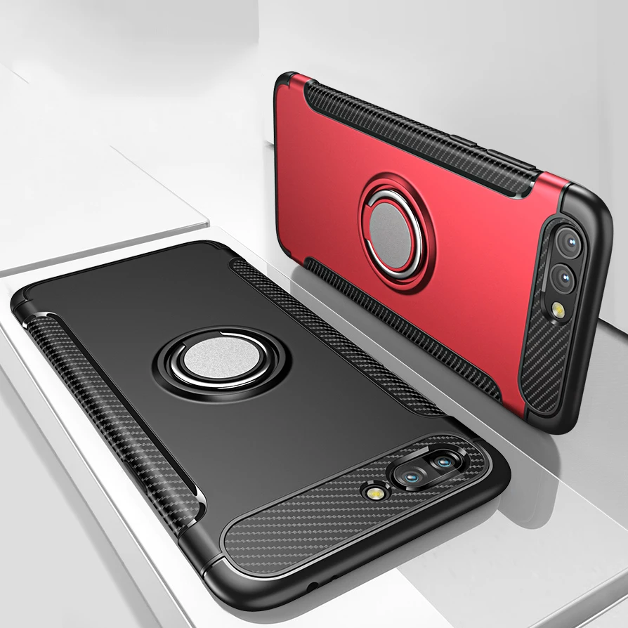 For Huawei Honor 10 Lite Play Hybrid Soft Silicone + Hard PC Rugged Armor 360 Magnetic Finger Ring Cover V10 8X Max |
